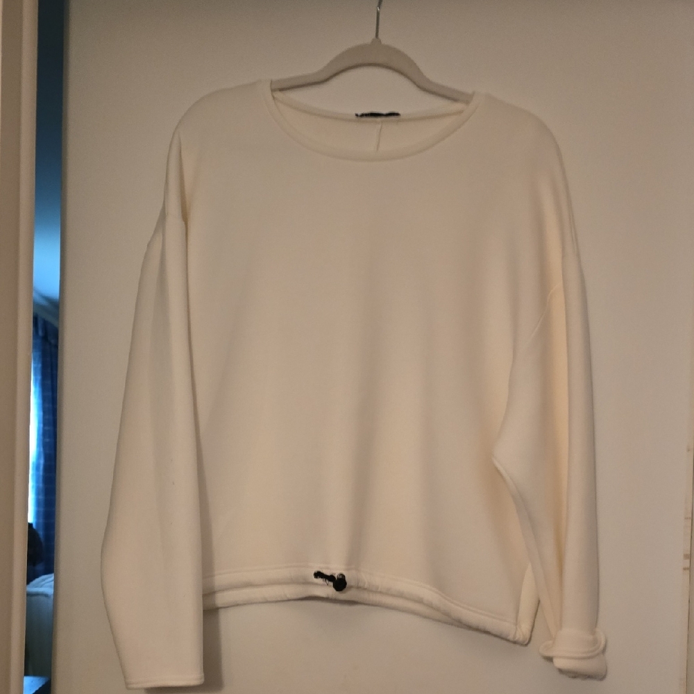 Zara Off-White Neoprene Like Sweatshirt Size XL Women